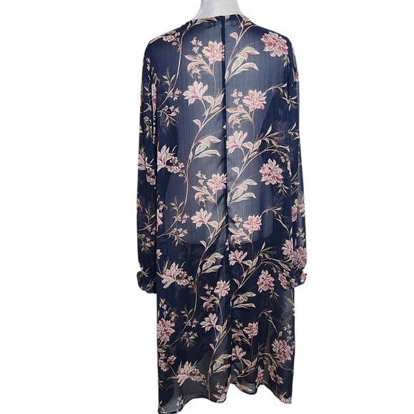 Maurices Navy and Pink Floral Boho Kimono with Metallic Threads Size 2X