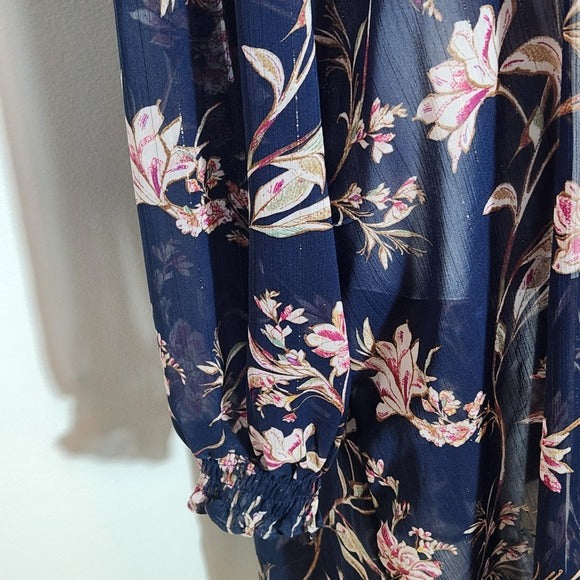 Maurices Navy and Pink Floral Boho Kimono with Metallic Threads Size 2X