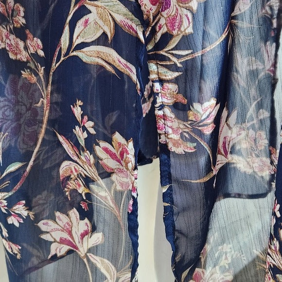 Maurices Navy and Pink Floral Boho Kimono with Metallic Threads Size 2X