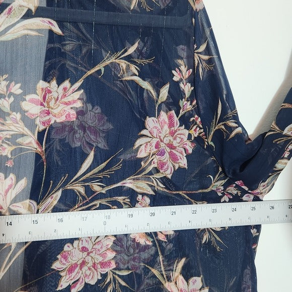 Maurices Navy and Pink Floral Boho Kimono with Metallic Threads Size 2X