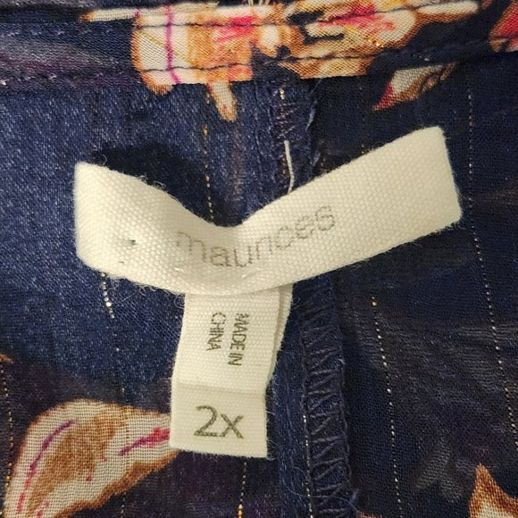 Maurices Navy and Pink Floral Boho Kimono with Metallic Threads Size 2X