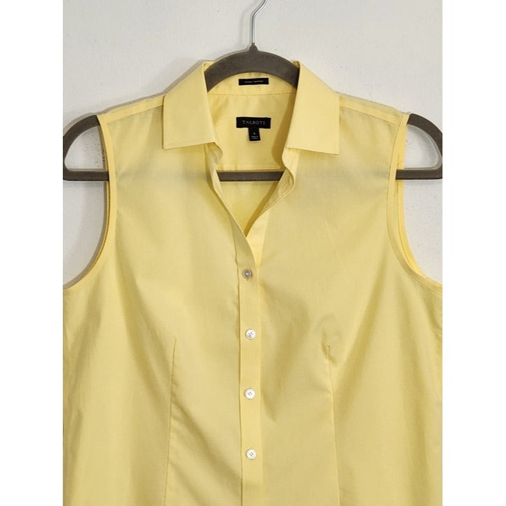 Talbots Pale Yellow Sleeveless Button Up Top Size 4