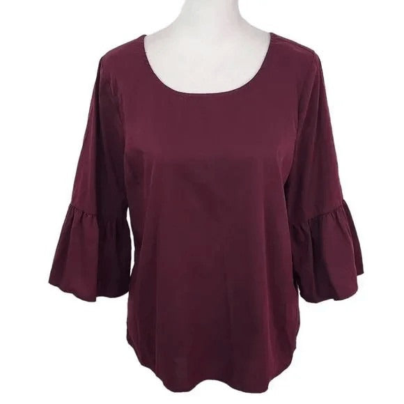 Skies are Blue Oxblood Top with Statement Sleeves Size Small Burgundy Blouse