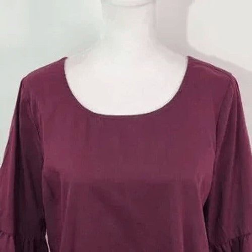 Skies are Blue Oxblood Top with Statement Sleeves Size Small Burgundy Blouse