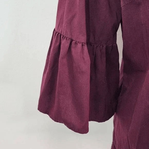 Skies are Blue Oxblood Top with Statement Sleeves Size Small Burgundy Blouse