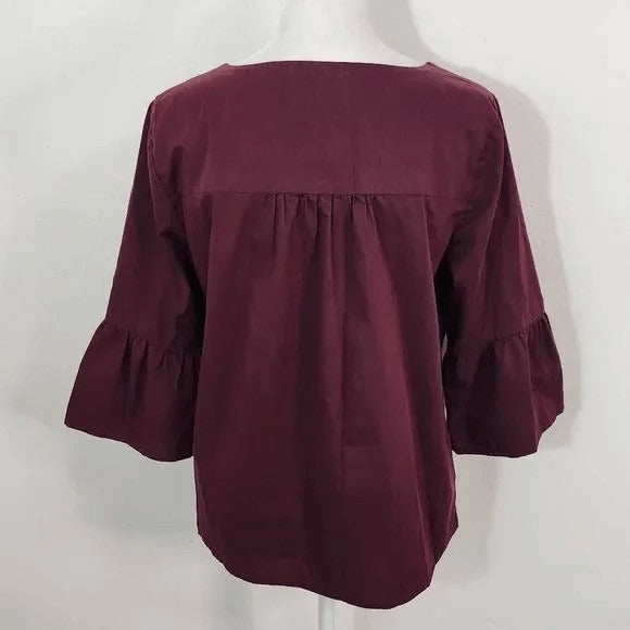 Skies are Blue Oxblood Top with Statement Sleeves Size Small Burgundy Blouse