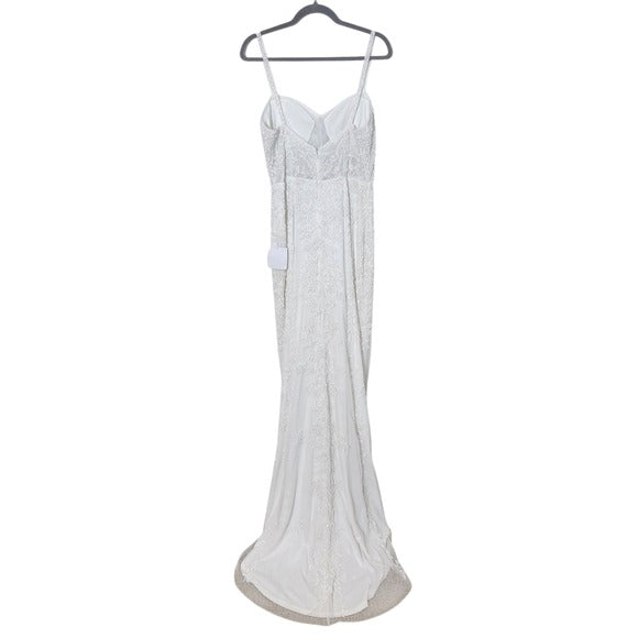 Lulus White Beaded Mermaid Wedding Dress with Sequins NWT Size Large