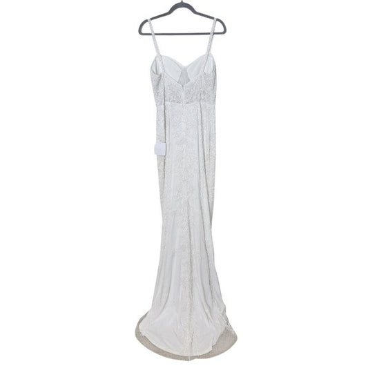 Lulus White Beaded Mermaid Wedding Dress with Sequins NWT Size Large