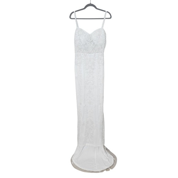 Lulus White Beaded Mermaid Wedding Dress with Sequins NWT Size Large