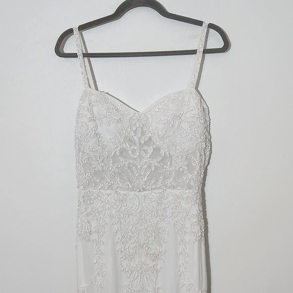 Lulus White Beaded Mermaid Wedding Dress with Sequins NWT Size Large
