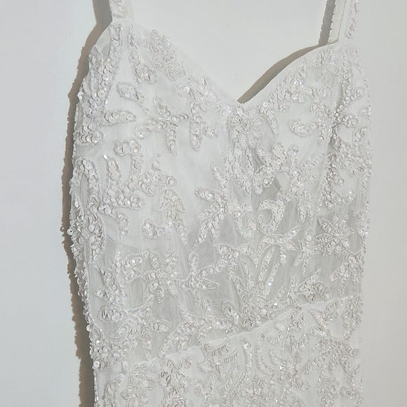 Lulus White Beaded Mermaid Wedding Dress with Sequins NWT Size Large
