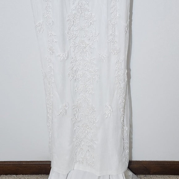 Lulus White Beaded Mermaid Wedding Dress with Sequins NWT Size Large