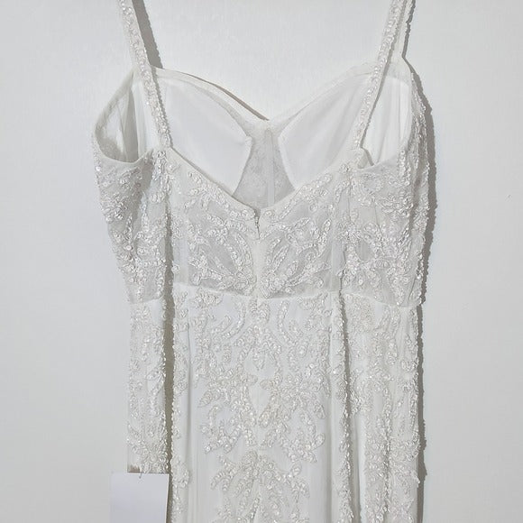 Lulus White Beaded Mermaid Wedding Dress with Sequins NWT Size Large