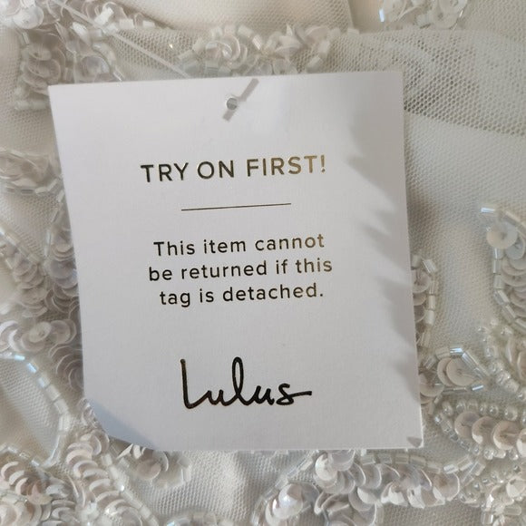 Lulus White Beaded Mermaid Wedding Dress with Sequins NWT Size Large