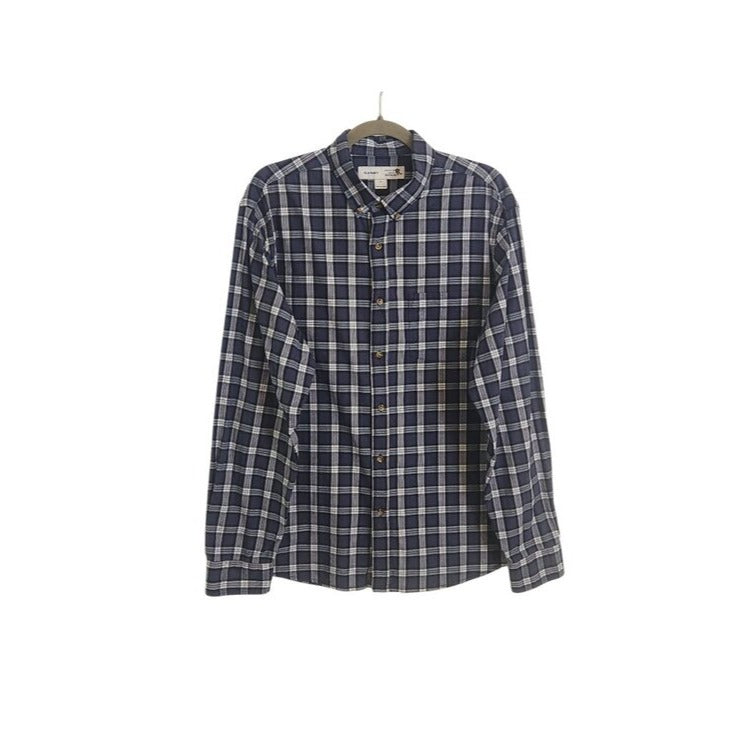 Old Navy Dark Blue Plaid Slim Fit Button Down Shirt Size XL