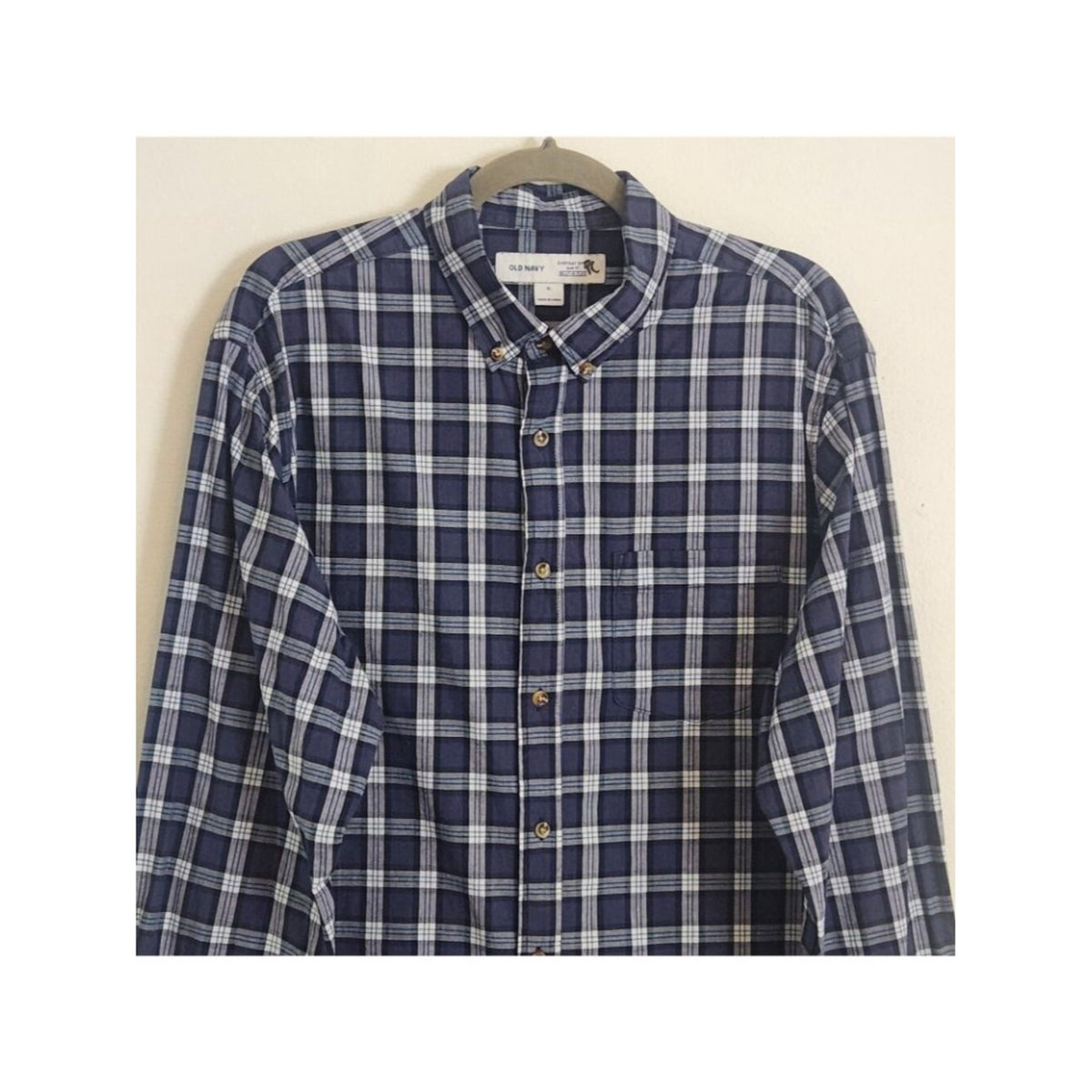 Old Navy Dark Blue Plaid Slim Fit Button Down Shirt Size XL