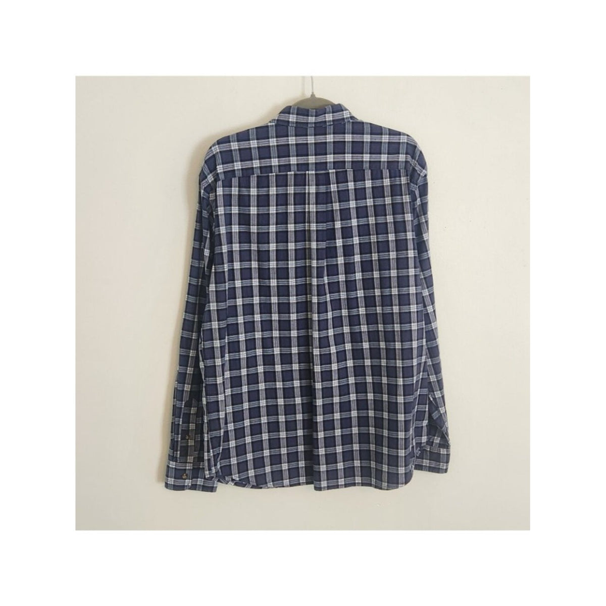 Old Navy Dark Blue Plaid Slim Fit Button Down Shirt Size XL