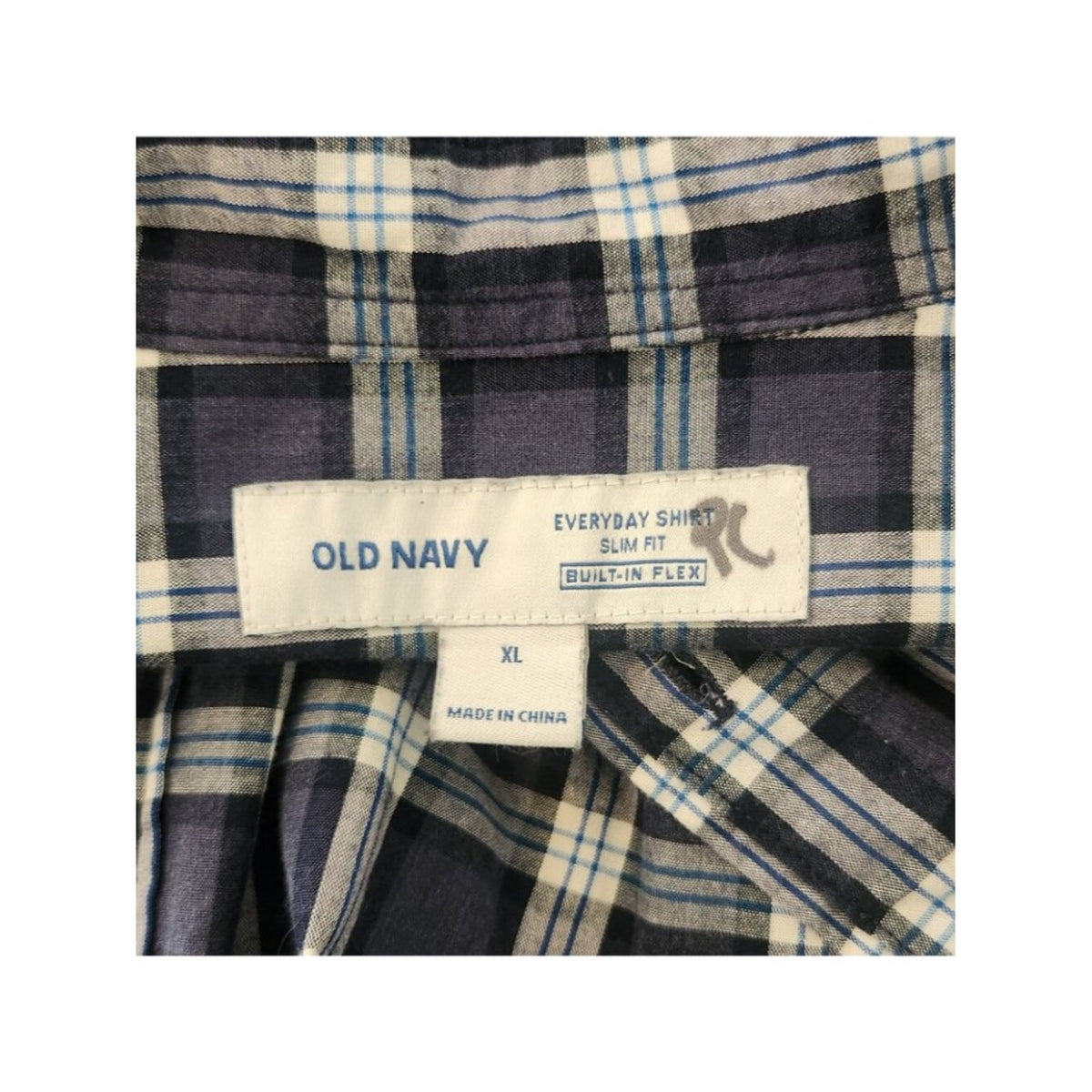 Old Navy Dark Blue Plaid Slim Fit Button Down Shirt Size XL