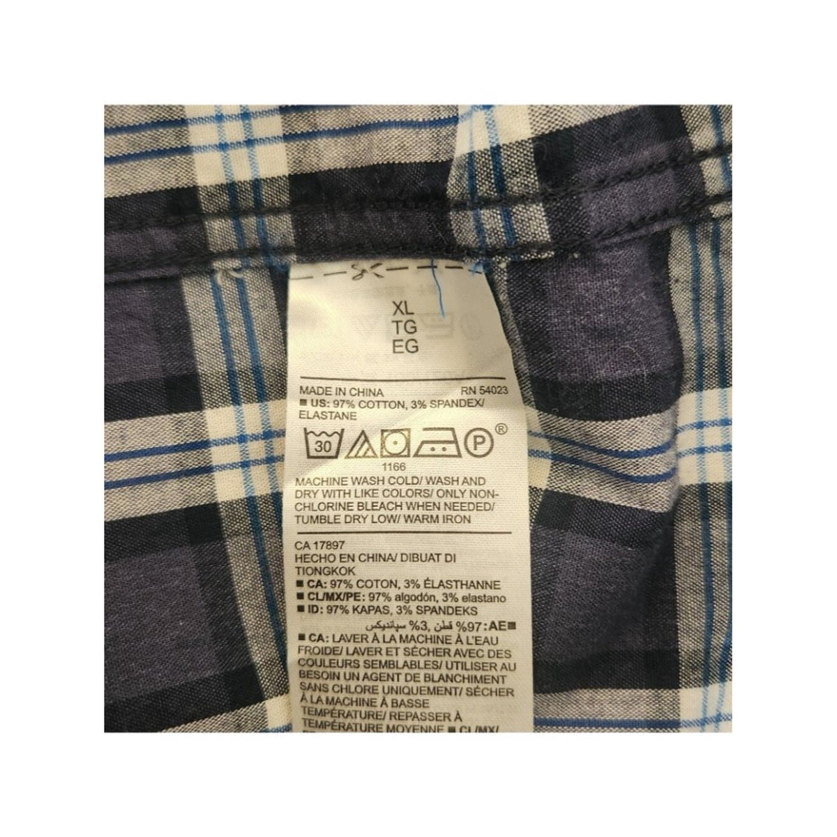 Old Navy Dark Blue Plaid Slim Fit Button Down Shirt Size XL