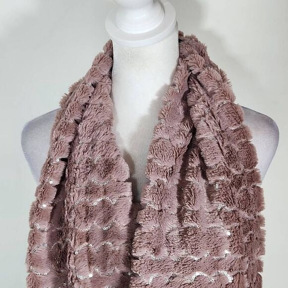 Purple and Silver Sequin Faux Fur Infinity Scarf One Size