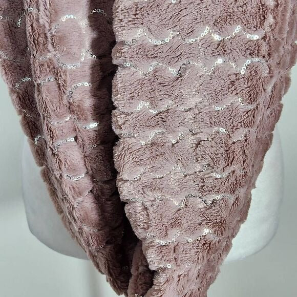 Purple and Silver Sequin Faux Fur Infinity Scarf One Size