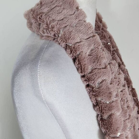 Purple and Silver Sequin Faux Fur Infinity Scarf One Size