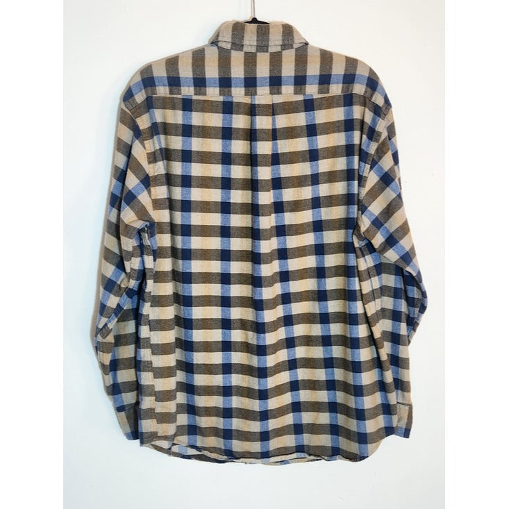 Roundtree & Yorke Brown and Blue Plaid Flannel Shirt Size Large