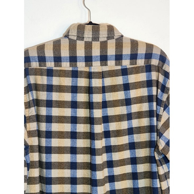 Roundtree & Yorke Brown and Blue Plaid Flannel Shirt Size Large