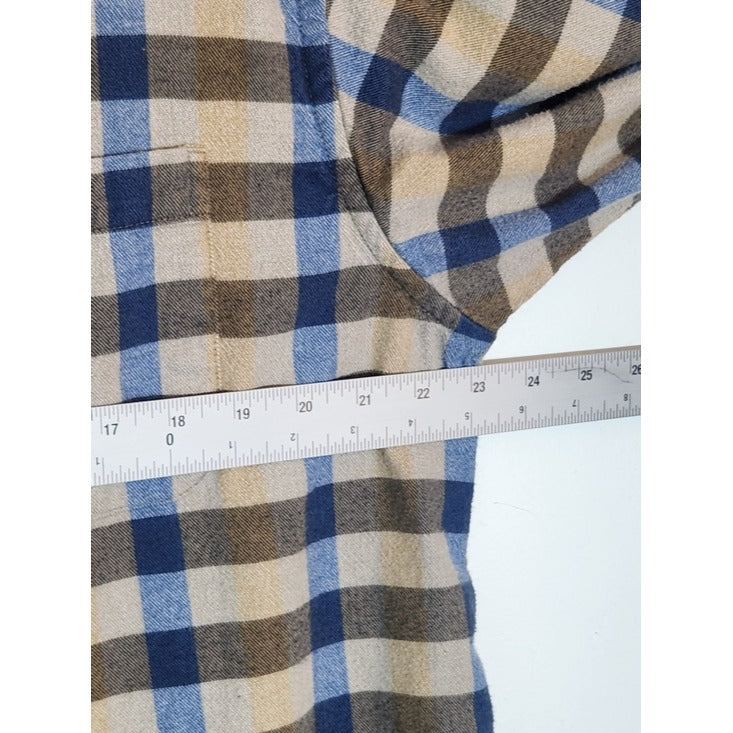 Roundtree & Yorke Brown and Blue Plaid Flannel Shirt Size Large