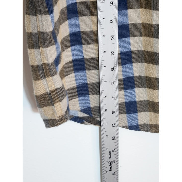 Roundtree & Yorke Brown and Blue Plaid Flannel Shirt Size Large
