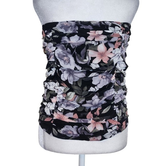 Honey Punch Black Floral Strapless Top NWT Size Medium Ruched Strapless Blouse