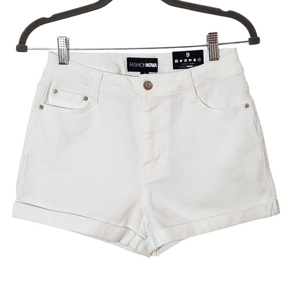 Fashion Nova Women's White Jean Shorts Size 9, New