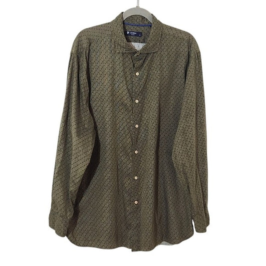 Daniel Cremieux Olive Green Print Button Down Shirt Size XL