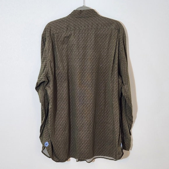 Daniel Cremieux Olive Green Print Button Down Shirt Size XL