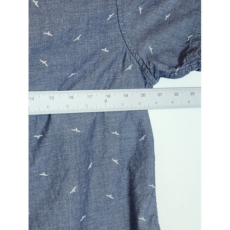 Denim & Flower Blue Chambray Bird Print Button Down Shirt Size Large