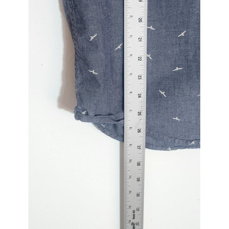 Denim & Flower Blue Chambray Bird Print Button Down Shirt Size Large