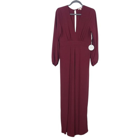 Luxxel Burgundy Long Sleeve Wide Leg Jumpsuit Size Medium, New