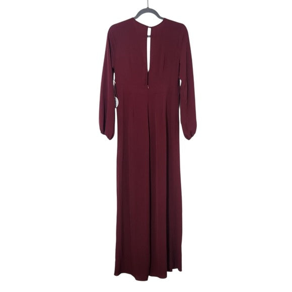 Luxxel Burgundy Long Sleeve Wide Leg Jumpsuit Size Medium, New