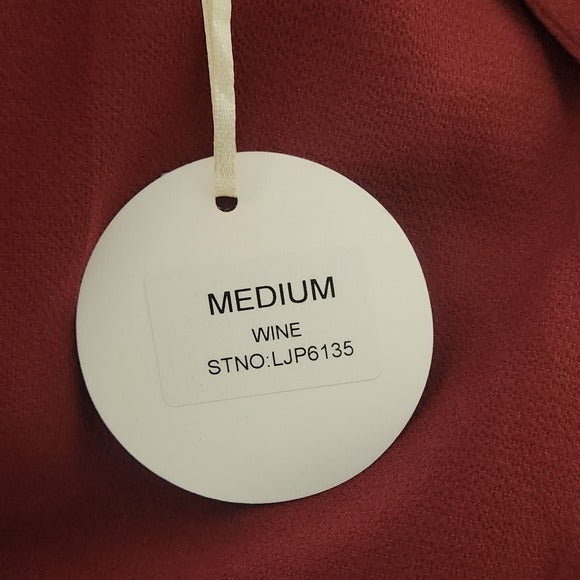 Luxxel Burgundy Long Sleeve Wide Leg Jumpsuit Size Medium, New