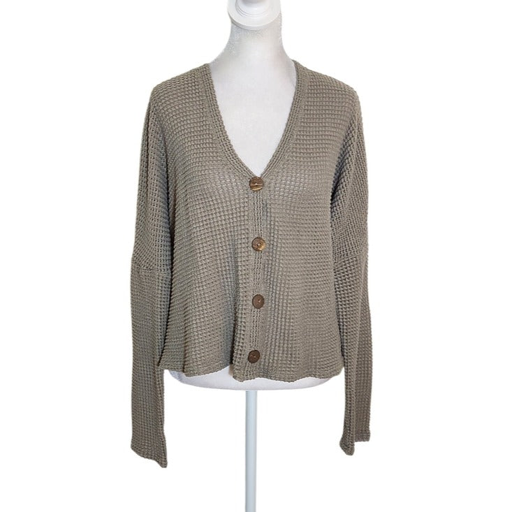 Altar'd State Mushroom Brown Open Knit Cropped Cardigan Size Large