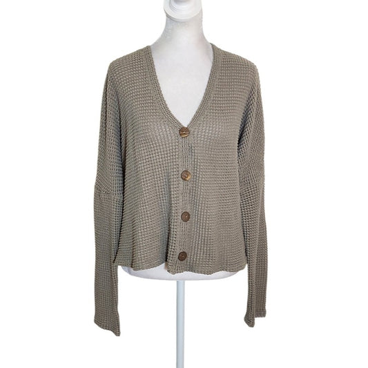 Altar'd State Mushroom Brown Open Knit Cropped Cardigan Size Large