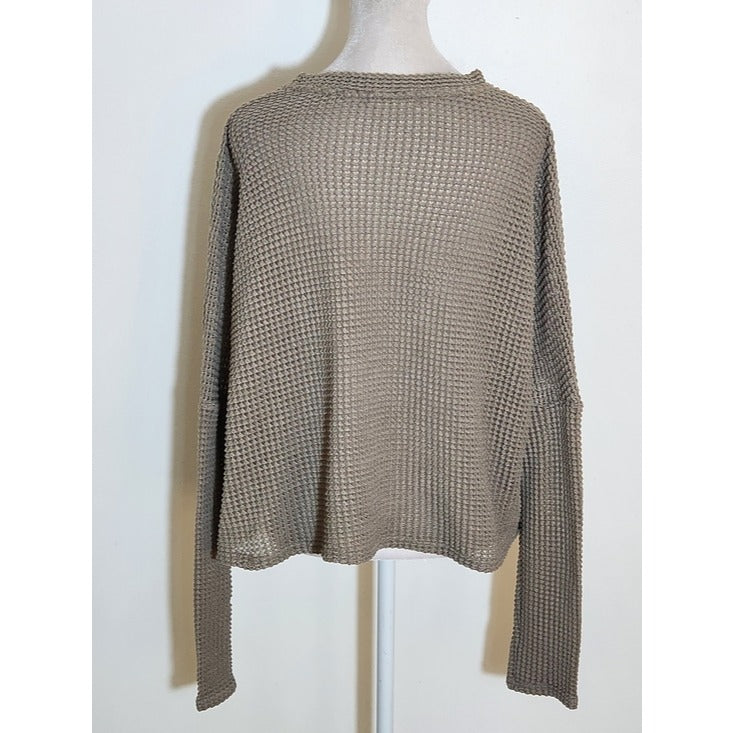 Altar'd State Mushroom Brown Open Knit Cropped Cardigan Size Large