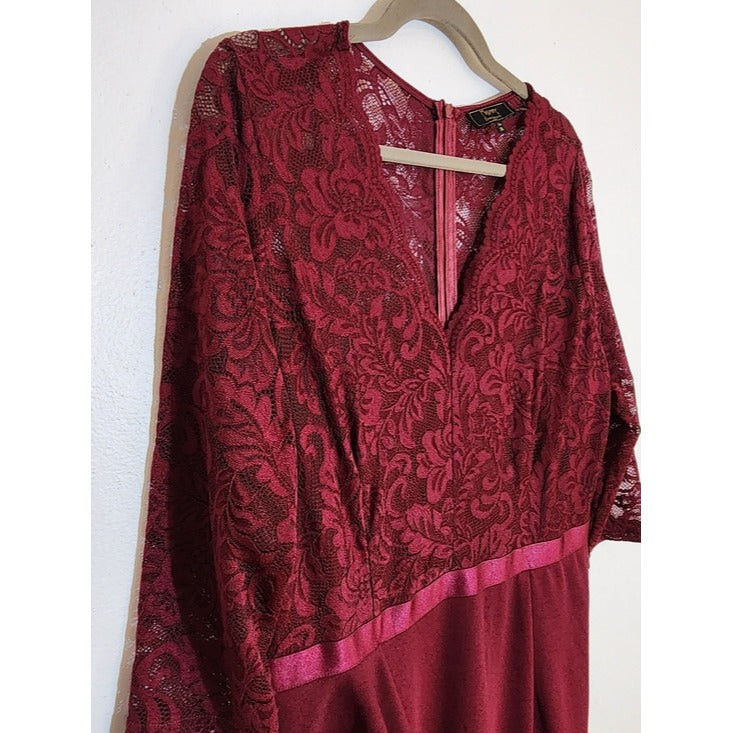 Missmay Burgundy Wine Lace Formal Maxi Dress Size 2XL