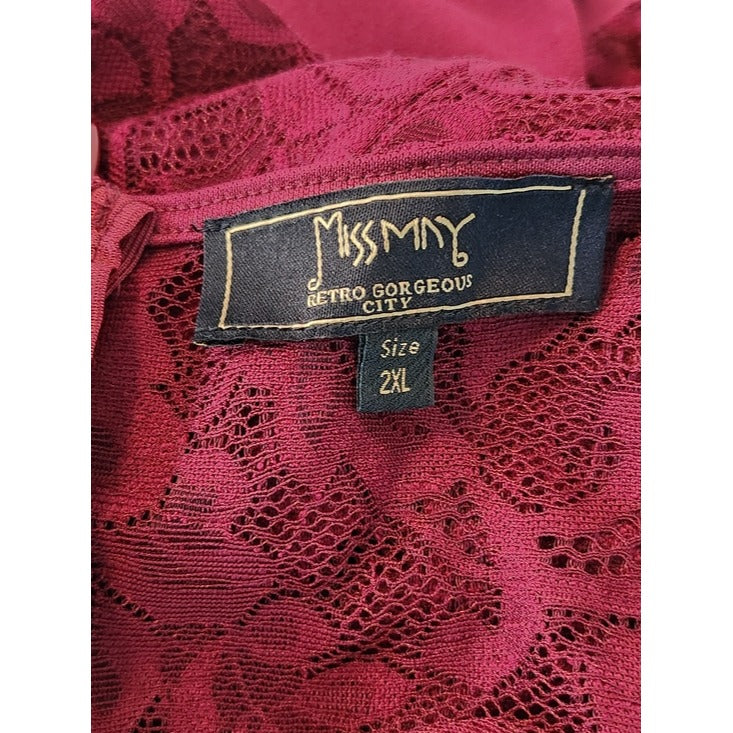 Missmay Burgundy Wine Lace Formal Maxi Dress Size 2XL