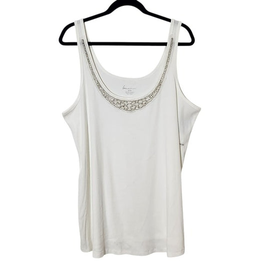 Lane Bryant White Embellished Tank Top Size 26/28 White Ribbed Knit Tank New