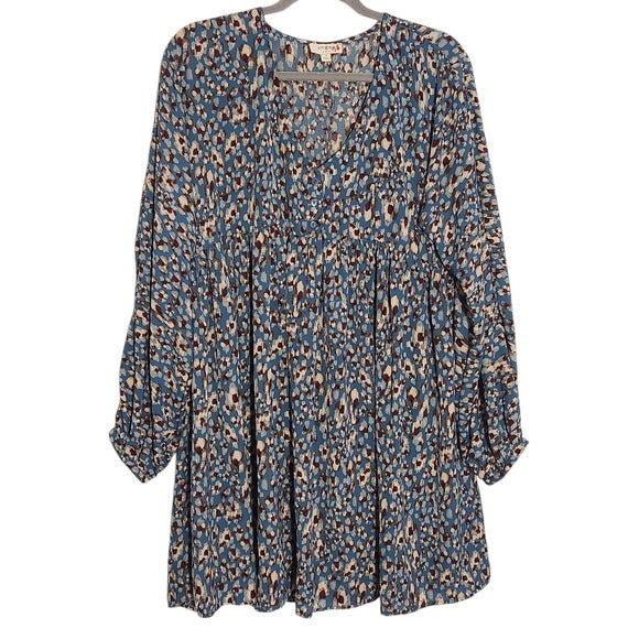 Umgee Blue and Brown Floral Mini Dress Size Small