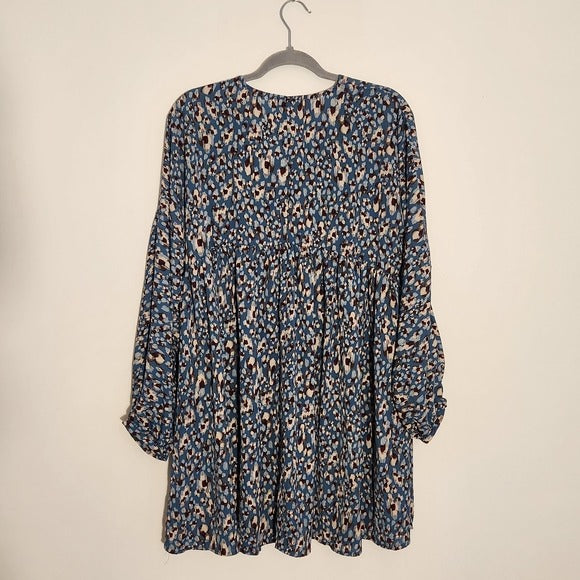 Umgee Blue and Brown Floral Mini Dress Size Small