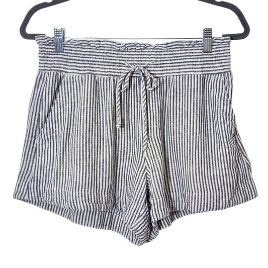 a new day Striped Navy and White Linen Shorts Size Medium Linen Blend Shorts