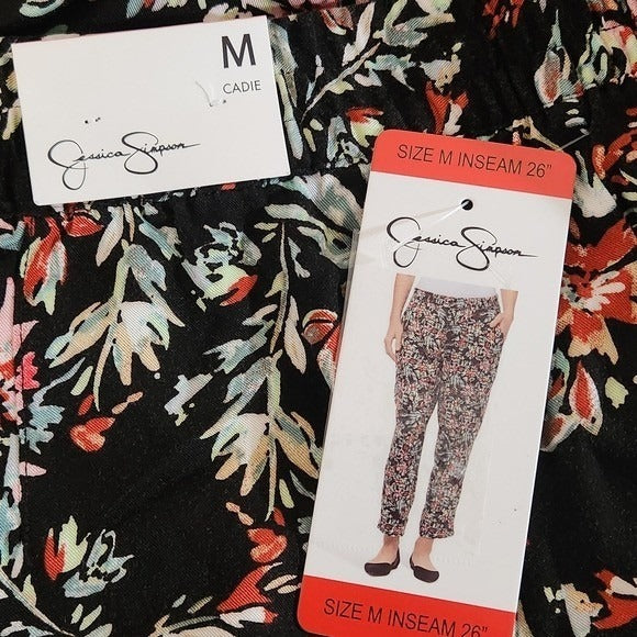 Jessica Simpson Black Floral Print Ankle Pants NWT Size Medium Black Floral Pant