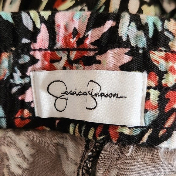 Jessica Simpson Black Floral Print Ankle Pants NWT Size Medium Black Floral Pant